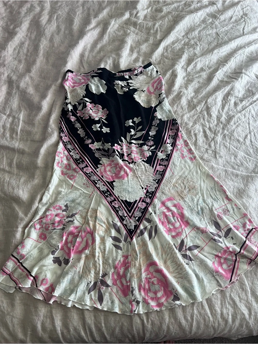 Free People Black & Cream Floral Midi Skirt